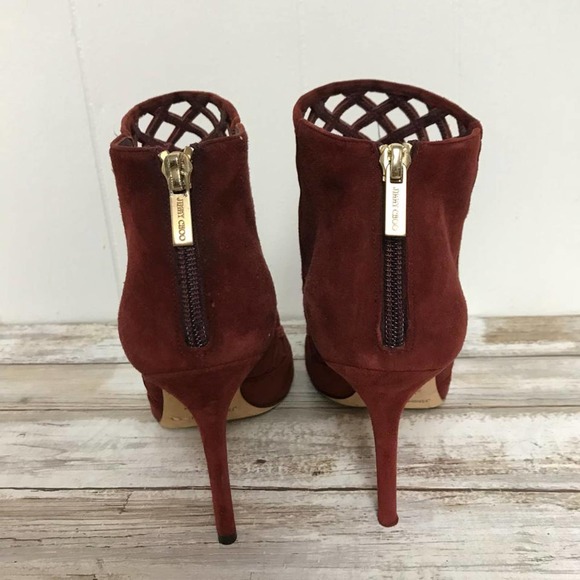 JIMMY CHOO BURGUNDY CAGE SANDALS 38.5 - Picture 5 of 7